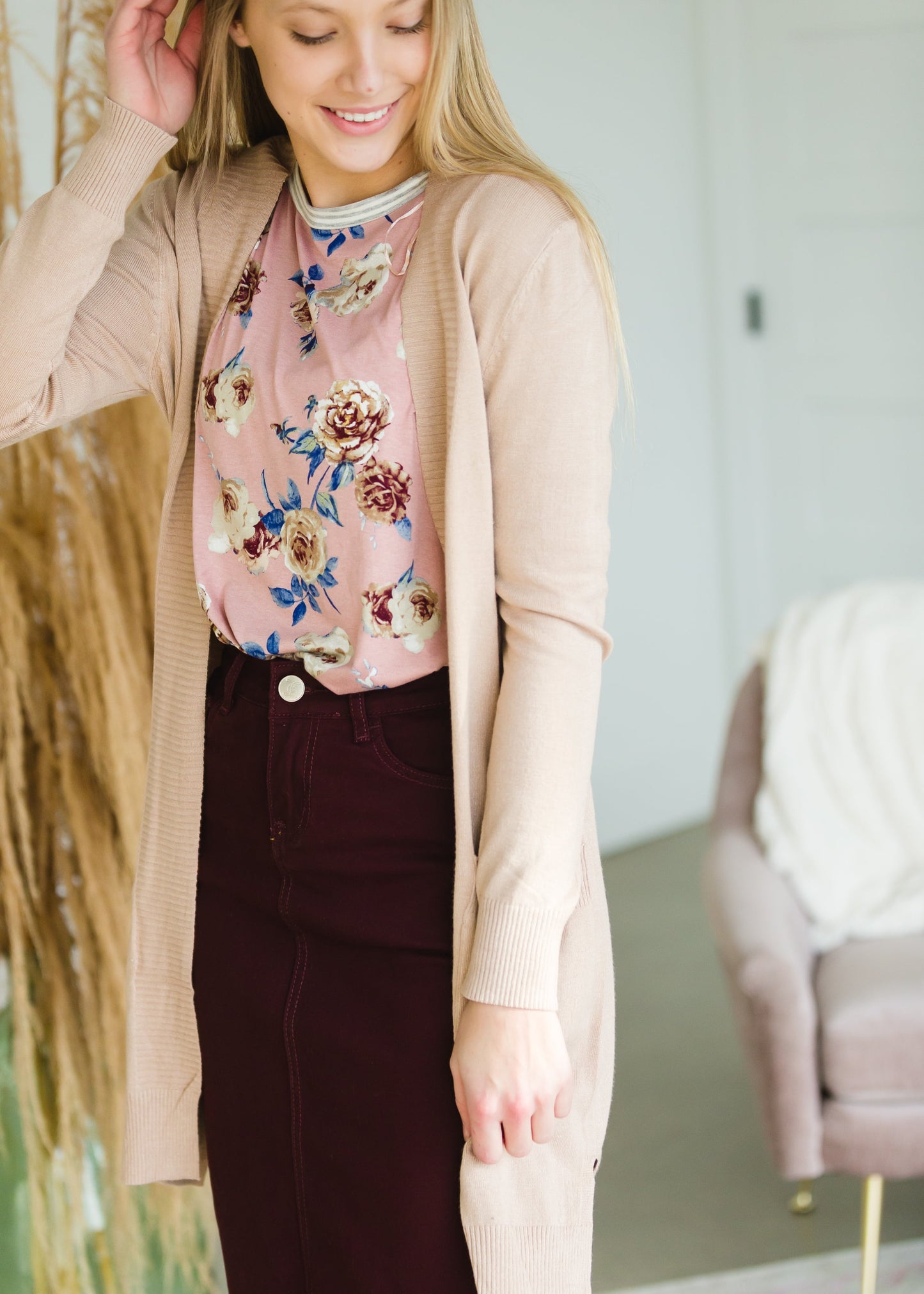 Blush Floral + Pin Striped Top - FINAL SALE Top