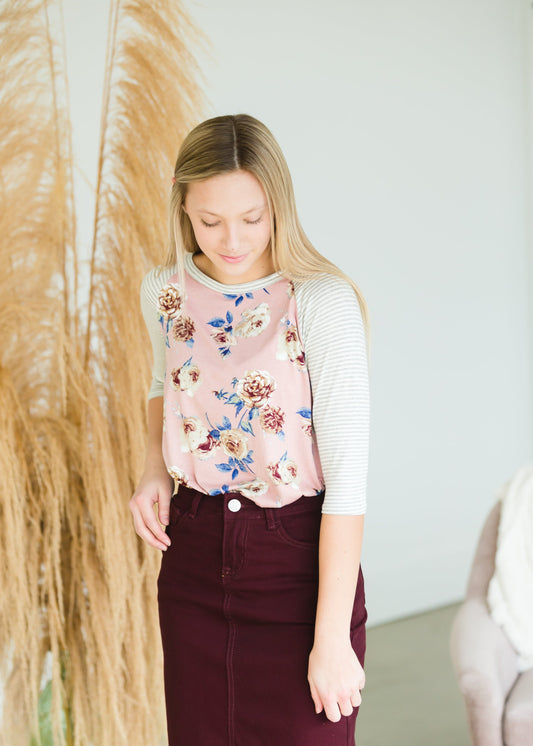 Blush Floral + Pin Striped Top - FINAL SALE Top