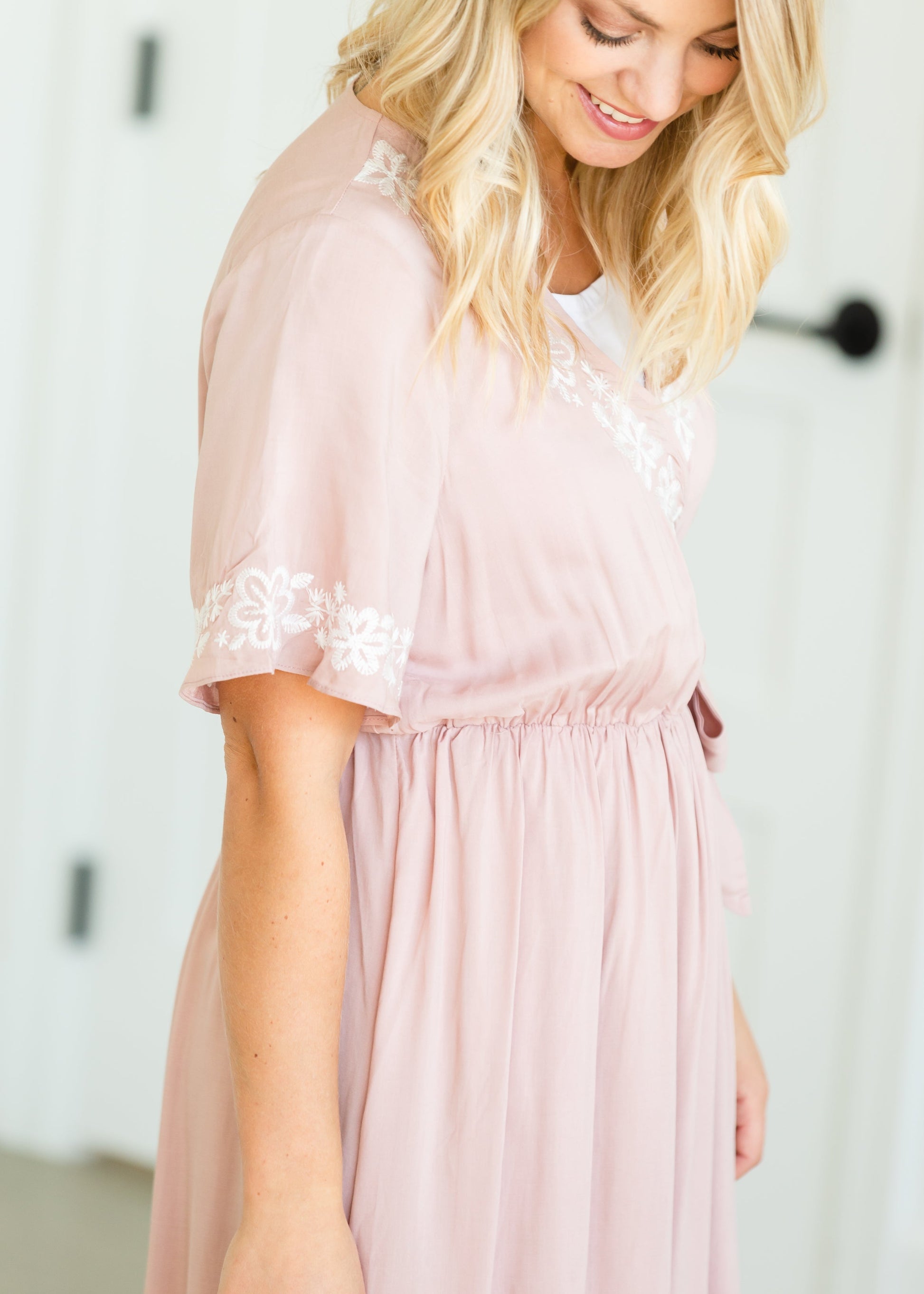 Blush Hi-Lo Embroidered Detail Midi Dress - FINAL SALE Dresses