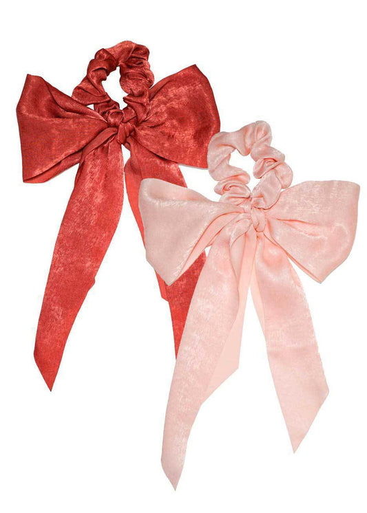 Blush Mauve Satin Bow Scarf Scrunchie Set Accessories