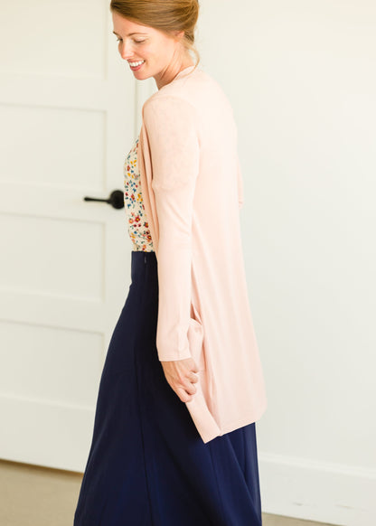 Blush Open Front Long Sleeve Cardigan Layering Essentials