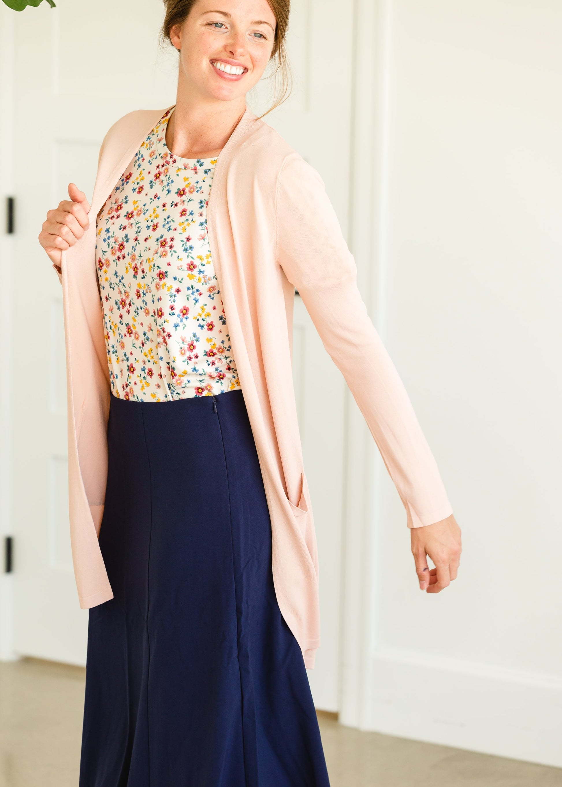 Blush Open Front Long Sleeve Cardigan Layering Essentials