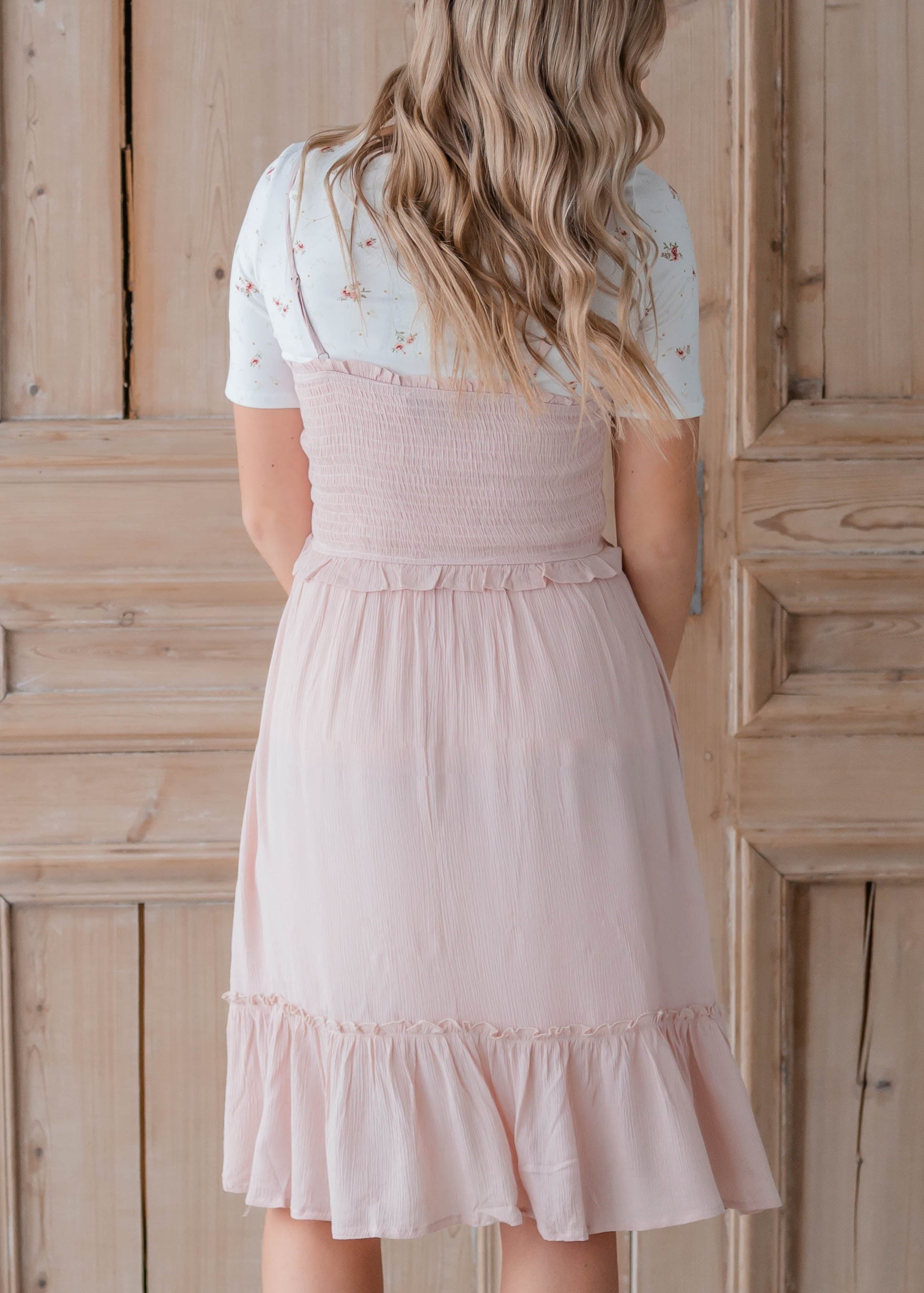 Blush Pink Smocked Midi Dress Dresses Hayden