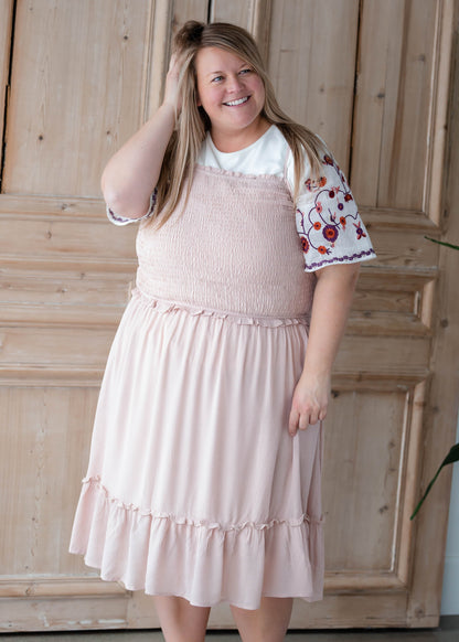 Blush Pink Smocked Midi Dress Dresses Hayden