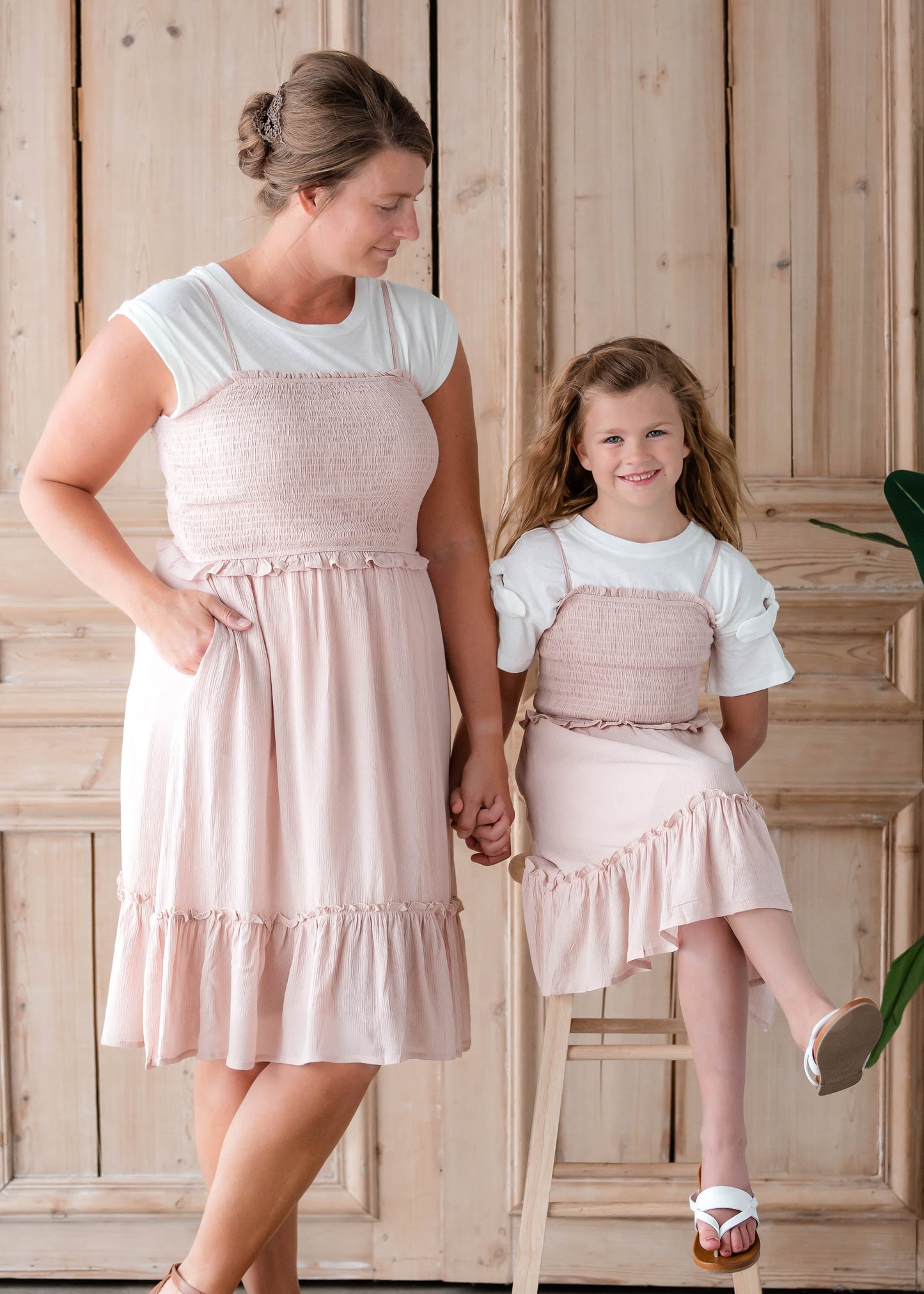 Blush Pink Smocked Midi Dress Dresses Hayden