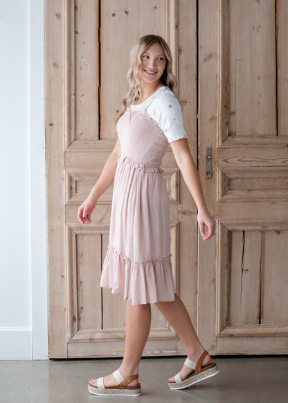 Blush Pink Smocked Midi Dress Dresses Hayden