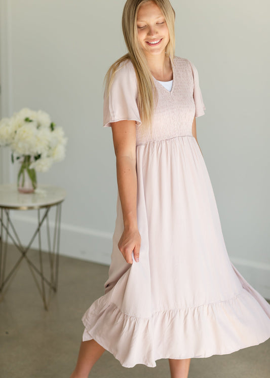 Blush Ruffled Smocked Maxi Dress Dresses