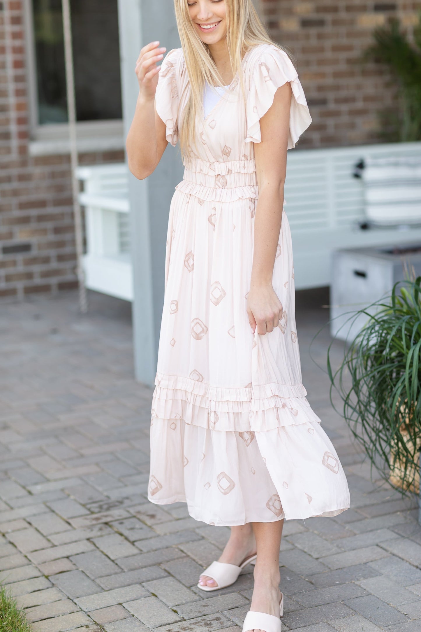 Blush Satin Ring Print Ruffle Dress - FINAL SALE Dresses