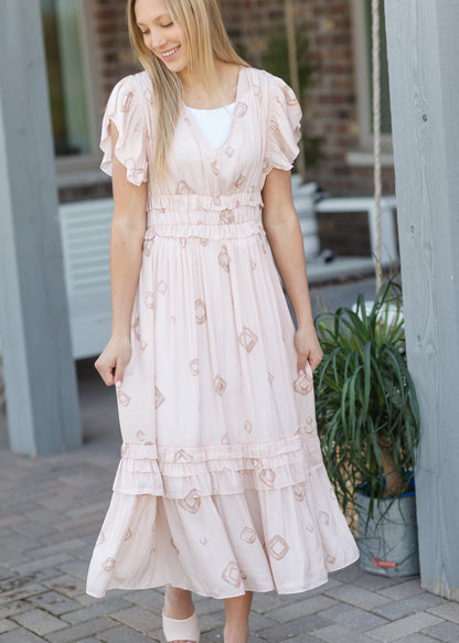 Blush Satin Ring Print Ruffle Dress - FINAL SALE Dresses