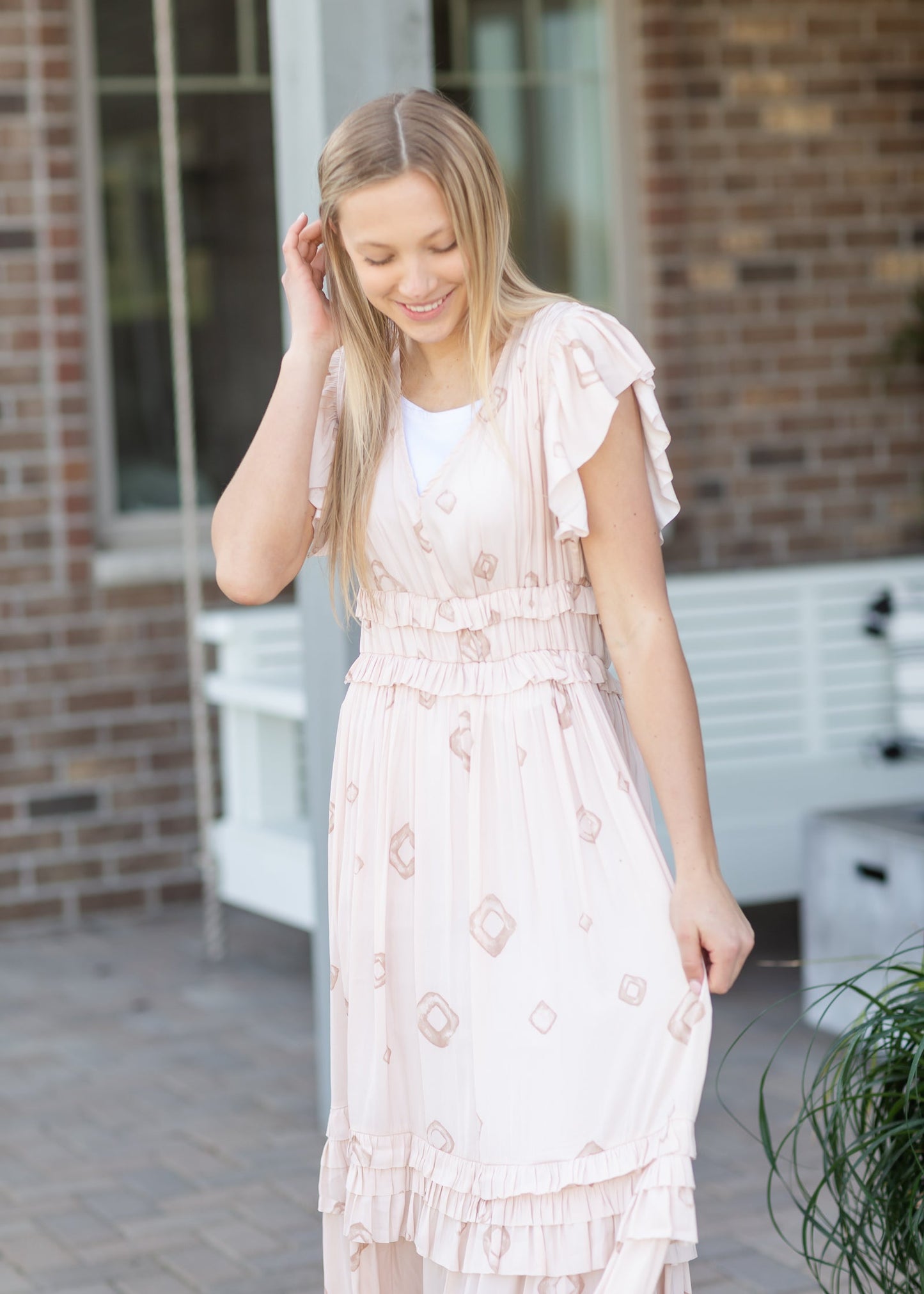 Blush Satin Ring Print Ruffle Dress - FINAL SALE Dresses