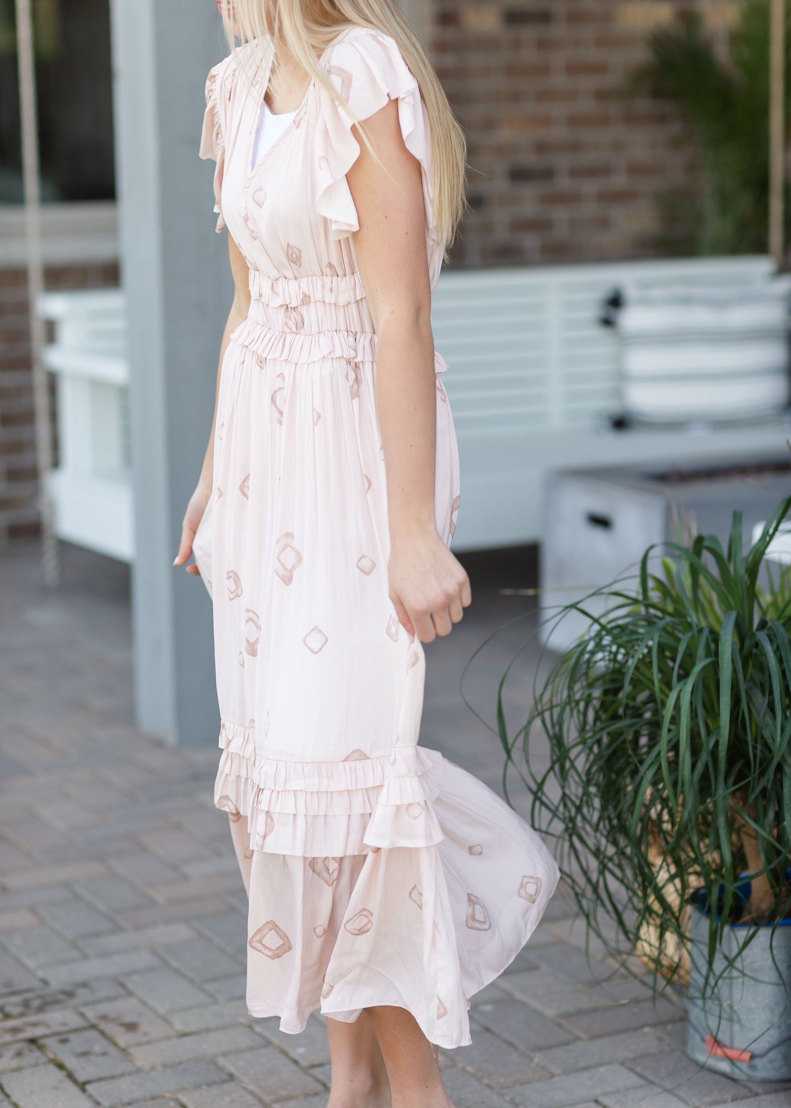 Blush Satin Ring Print Ruffle Dress - FINAL SALE Dresses