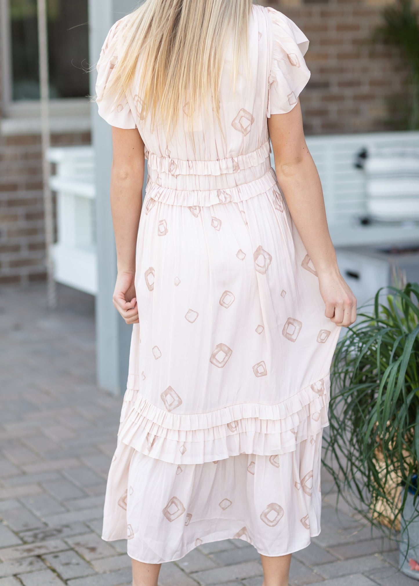 Blush Satin Ring Print Ruffle Dress - FINAL SALE Dresses