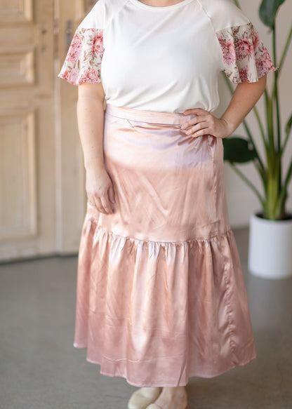 Blush Satin Tiered Midi Skirt - FINAL SALE Skirts