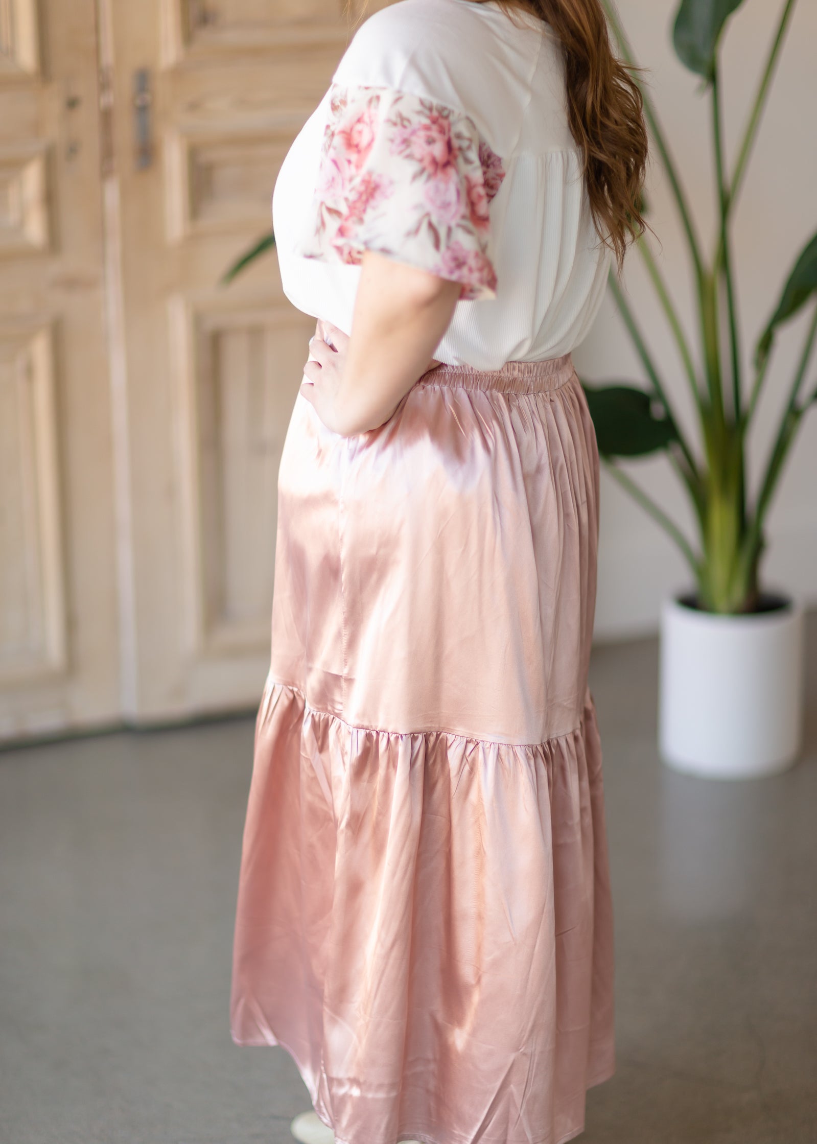 Blush Satin Tiered Midi Skirt - FINAL SALE Skirts