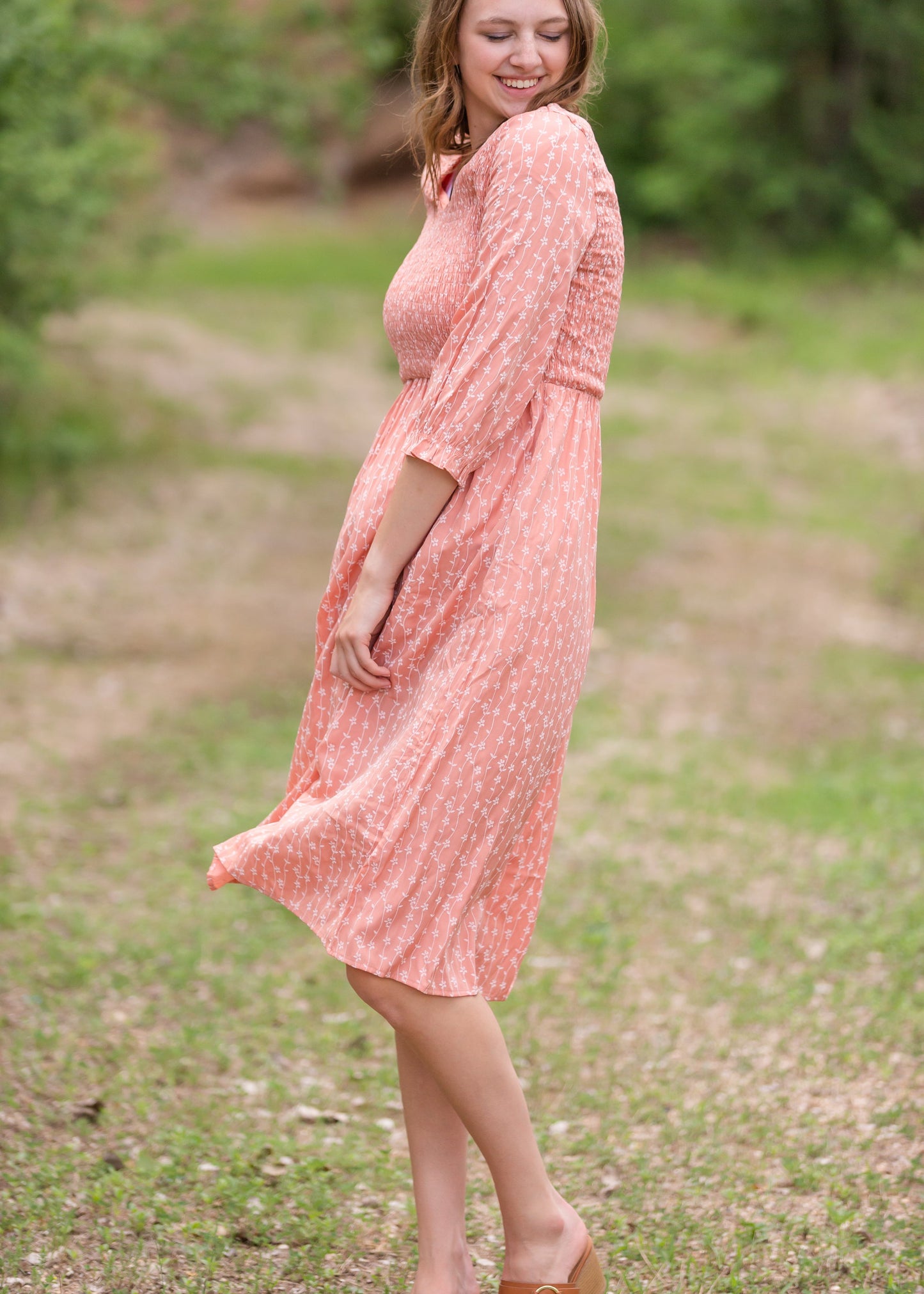 Blush Smocked Floral Flowy Midi Dress - Final Sale Dresses