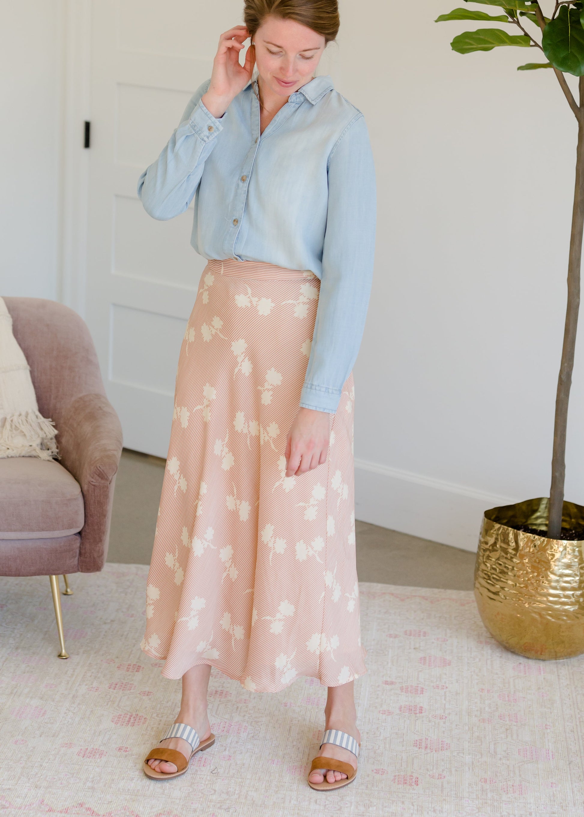 Blush Striped Floral Midi Skirt - FINAL SALE Skirts