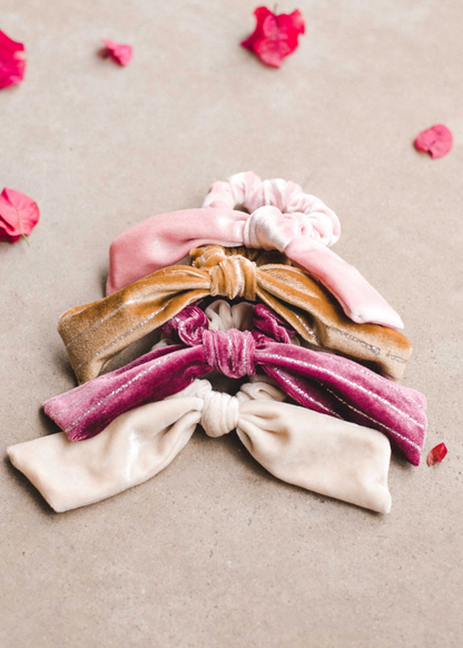 Blush Velvet Bow Scrunchie Accessories