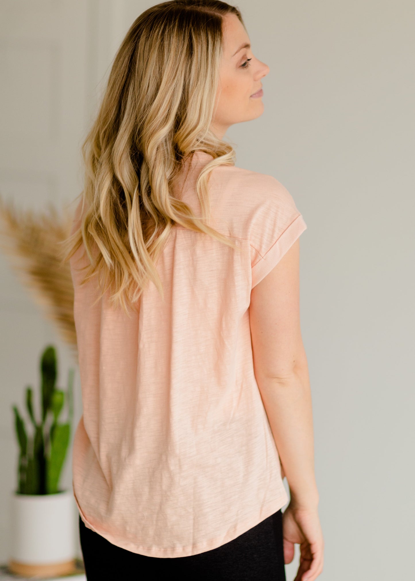 Blush Woven Short Sleeve Top Tops