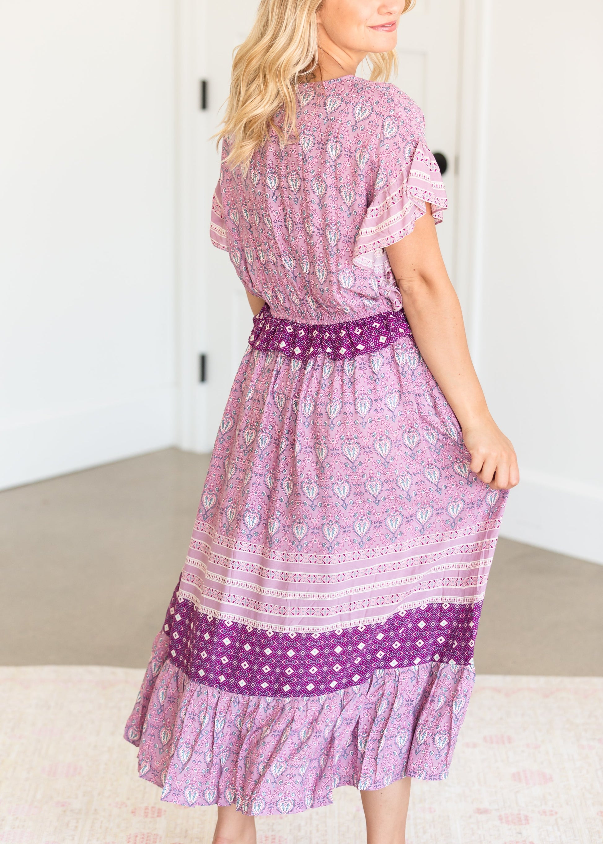 Boho Print Ruffled Midi Dress - FINAL SALE Dresses