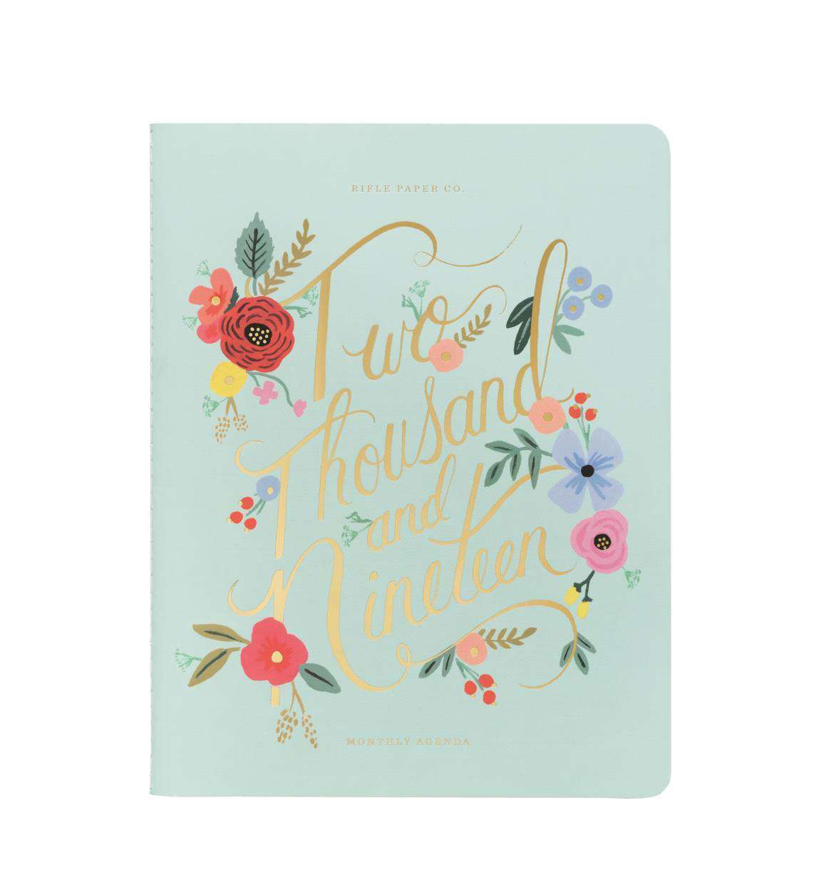 Teal floral 2019 12-month appointment notebook.