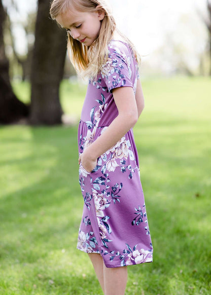 girls purple floral midi dress