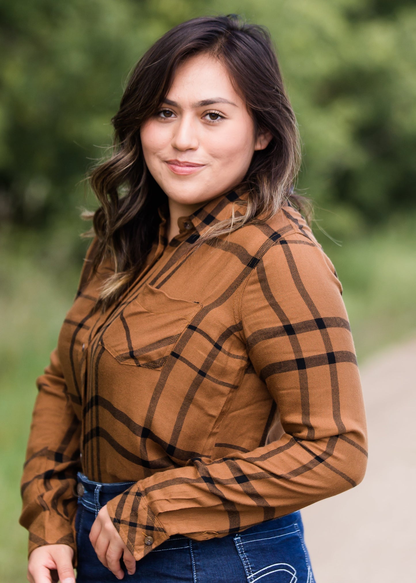 Brick Plaid Button Up Womens Top