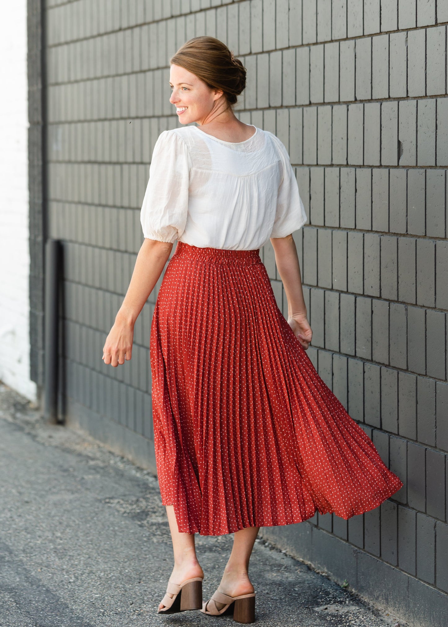 Brick Pleated Abstract Midi Skirt - FINAL SALE Skirts