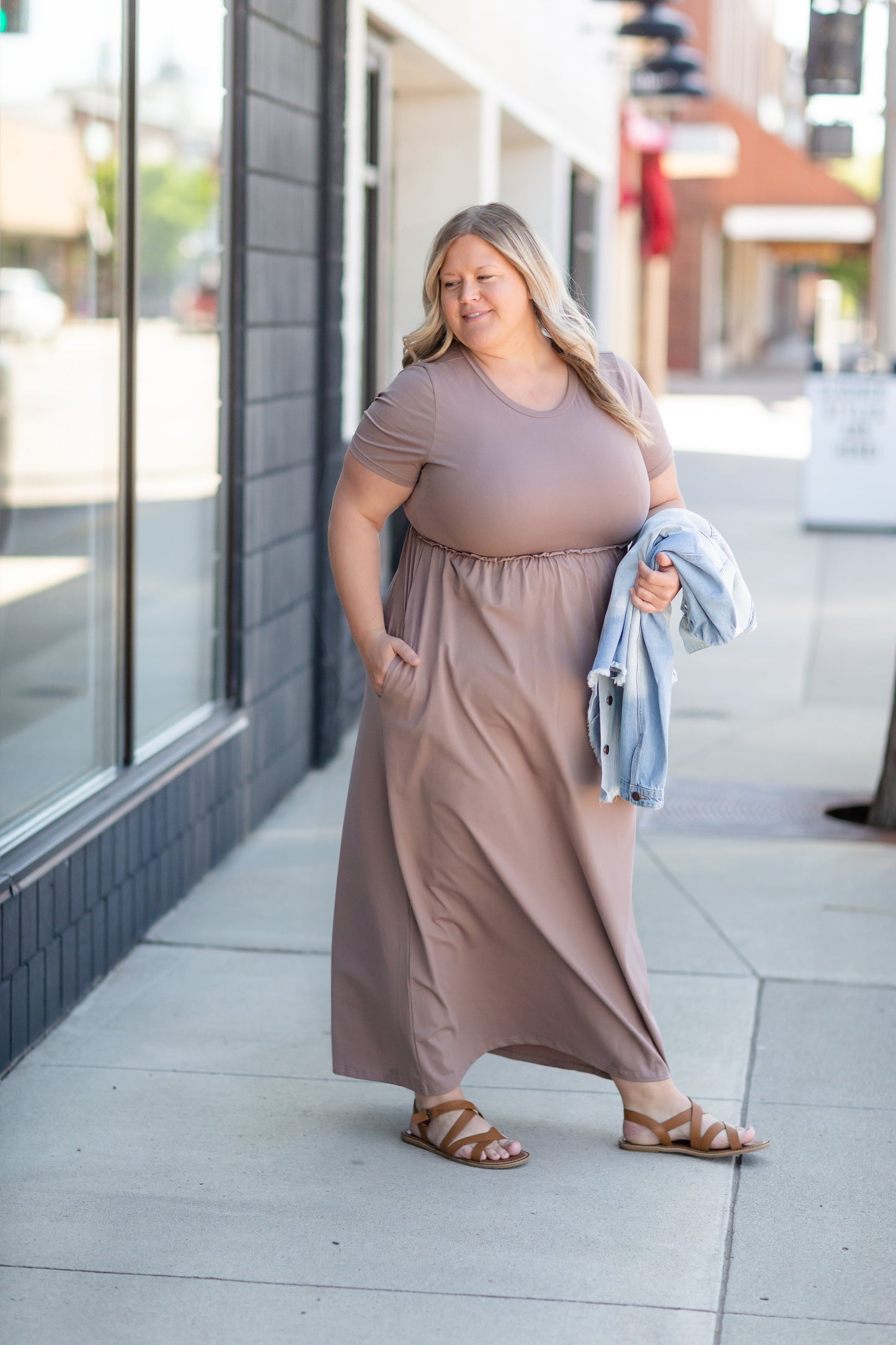 Brie Taupe Short Sleeve Maxi Dress Dresses