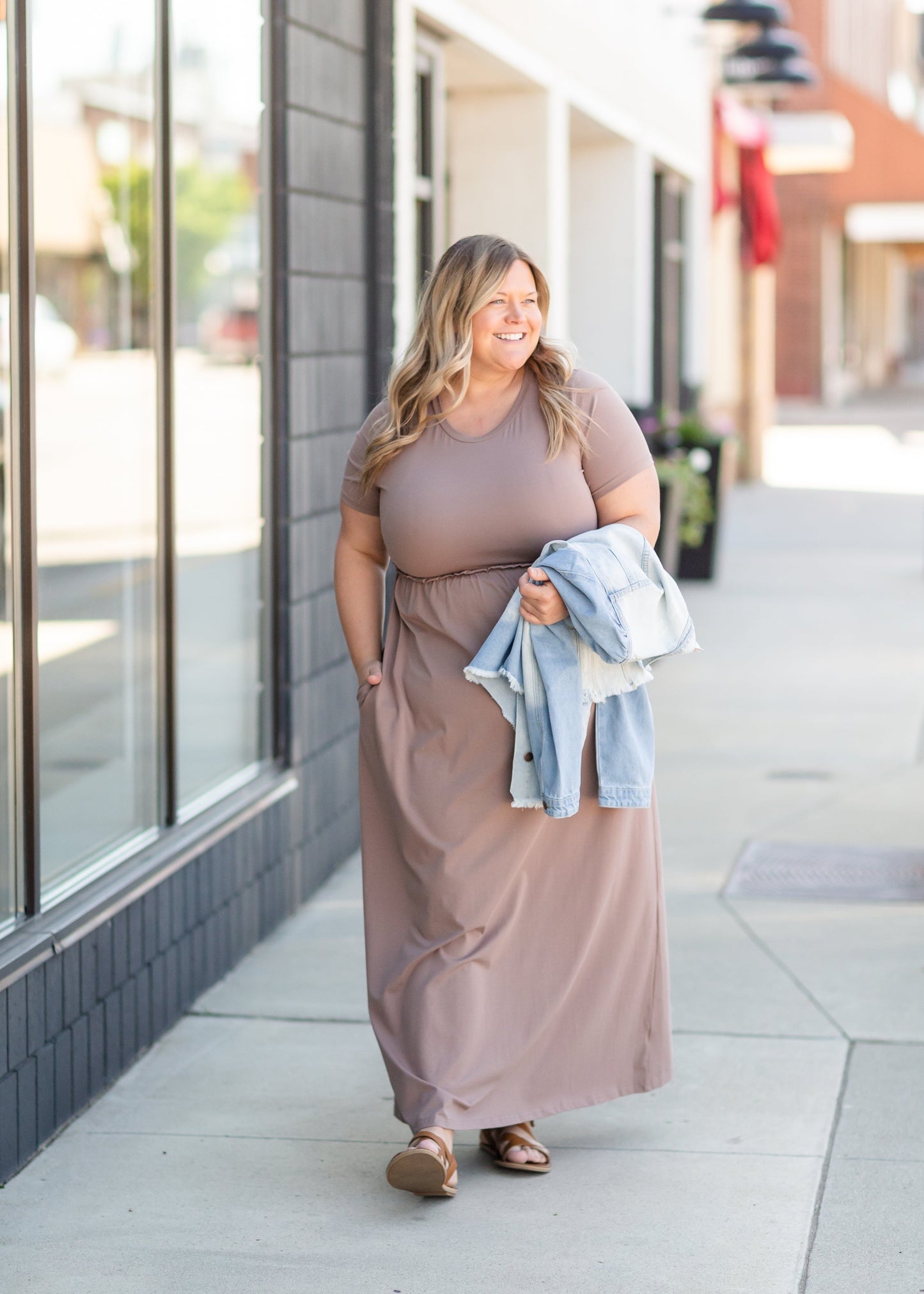 Brie Taupe Short Sleeve Maxi Dress Dresses