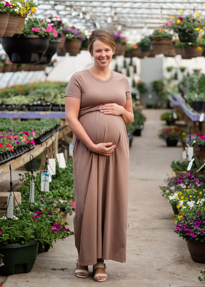 Brie Taupe Short Sleeve Maxi Dress Dresses