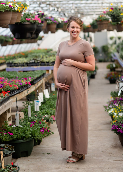 Brie Taupe Short Sleeve Maxi Dress Dresses