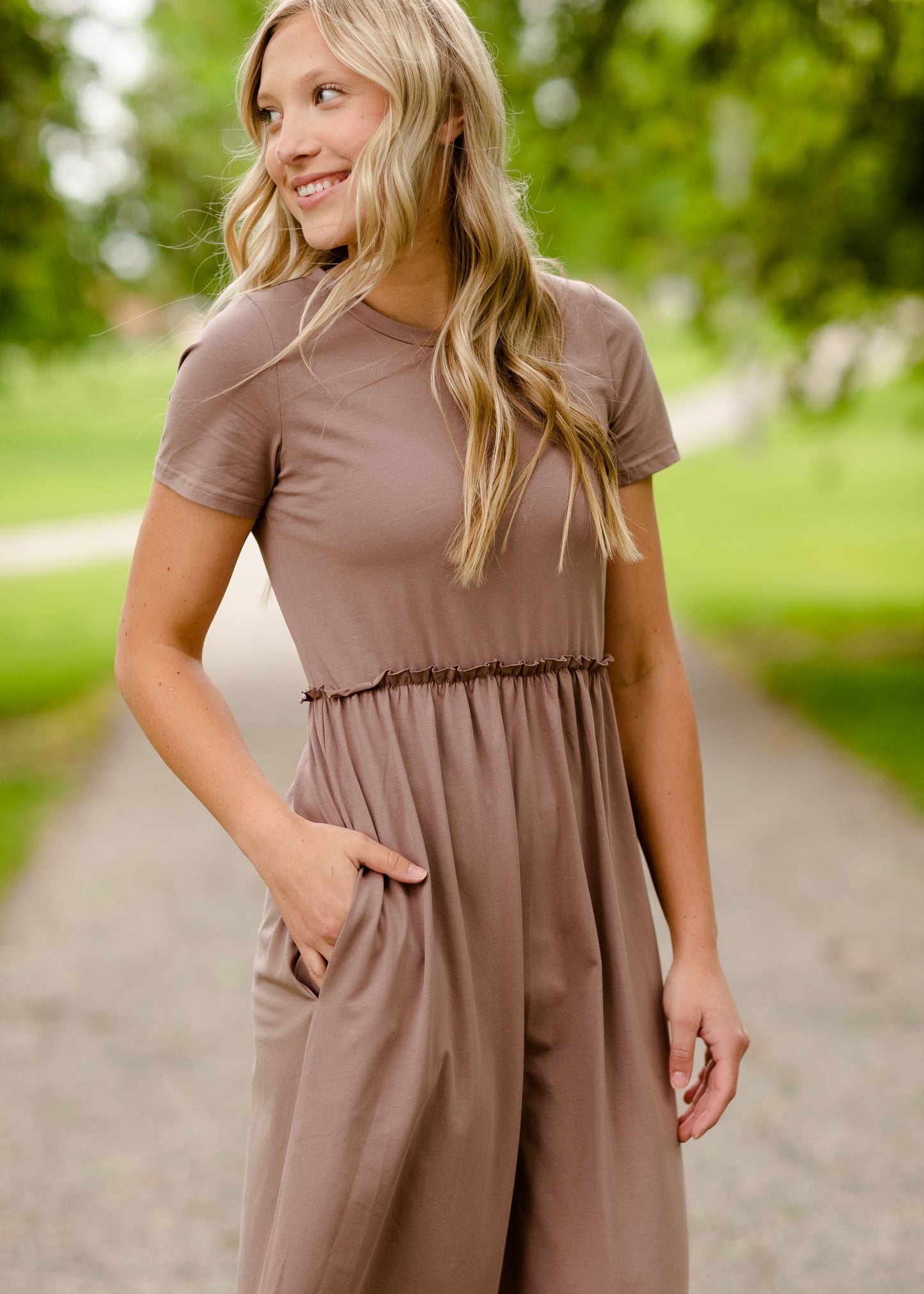 Brie Taupe Short Sleeve Maxi Dress Dresses