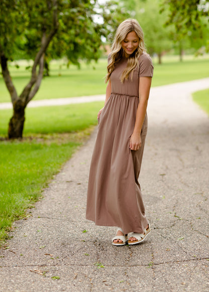 Brie Taupe Short Sleeve Maxi Dress Dresses