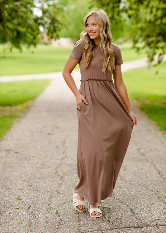 Brie Taupe Short Sleeve Maxi Dress Dresses