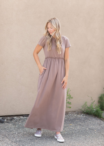 Brie Taupe Short Sleeve Maxi Dress Dresses