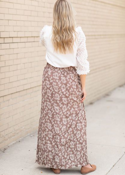 Brown Daffodil Pleated Maxi Skirt Skirts