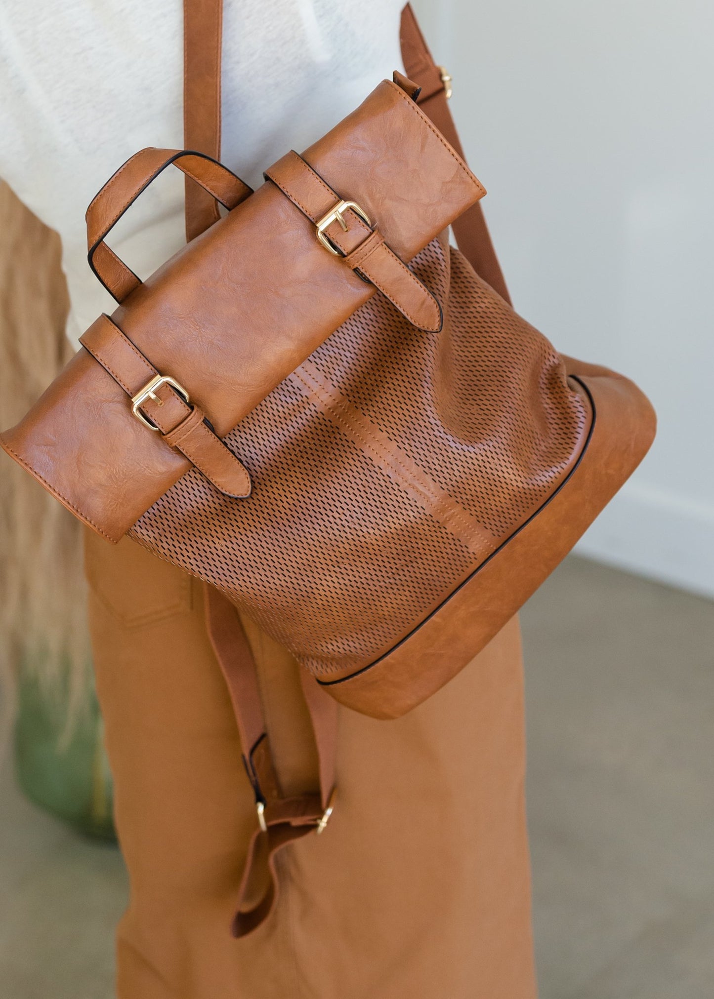 Brown Double Buckle Fold Over Backpack Home + Lifestyle Suzie Bag