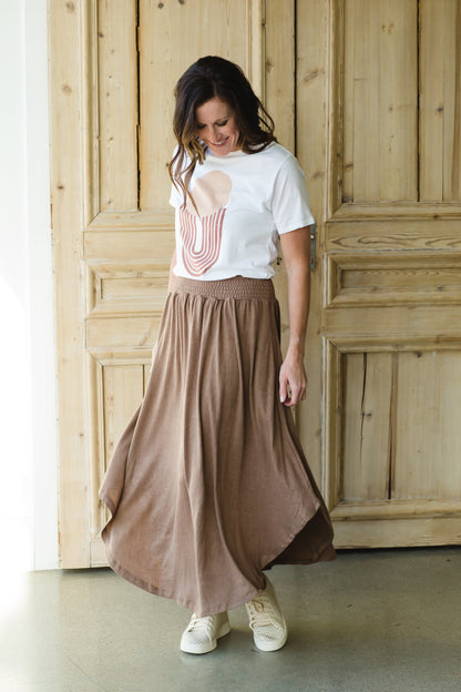 Brown Hi-Lo Flowy Midi Skirt - FINAL SALE Skirts