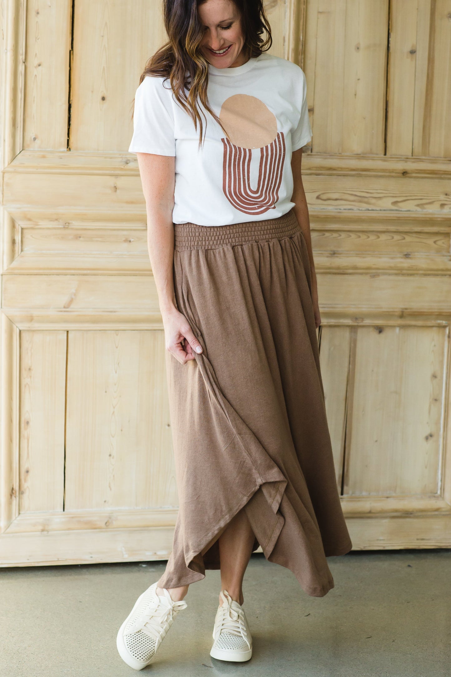 Brown Hi-Lo Flowy Midi Skirt - FINAL SALE Skirts