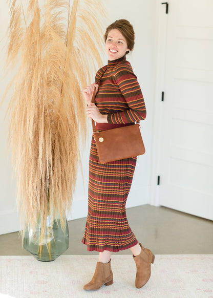 Brown Multi Stripe Ribbed Sweater Skirt - FINAL SALE Tops