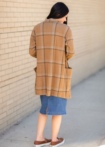 Brown Striped Long Sleeve Blazer Tops