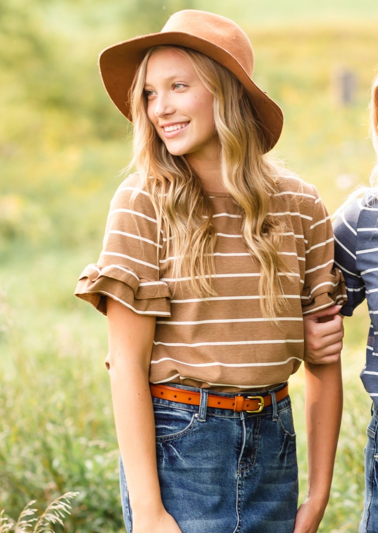 Brown Striped Short Sleeve Top - FINAL SALE Tops