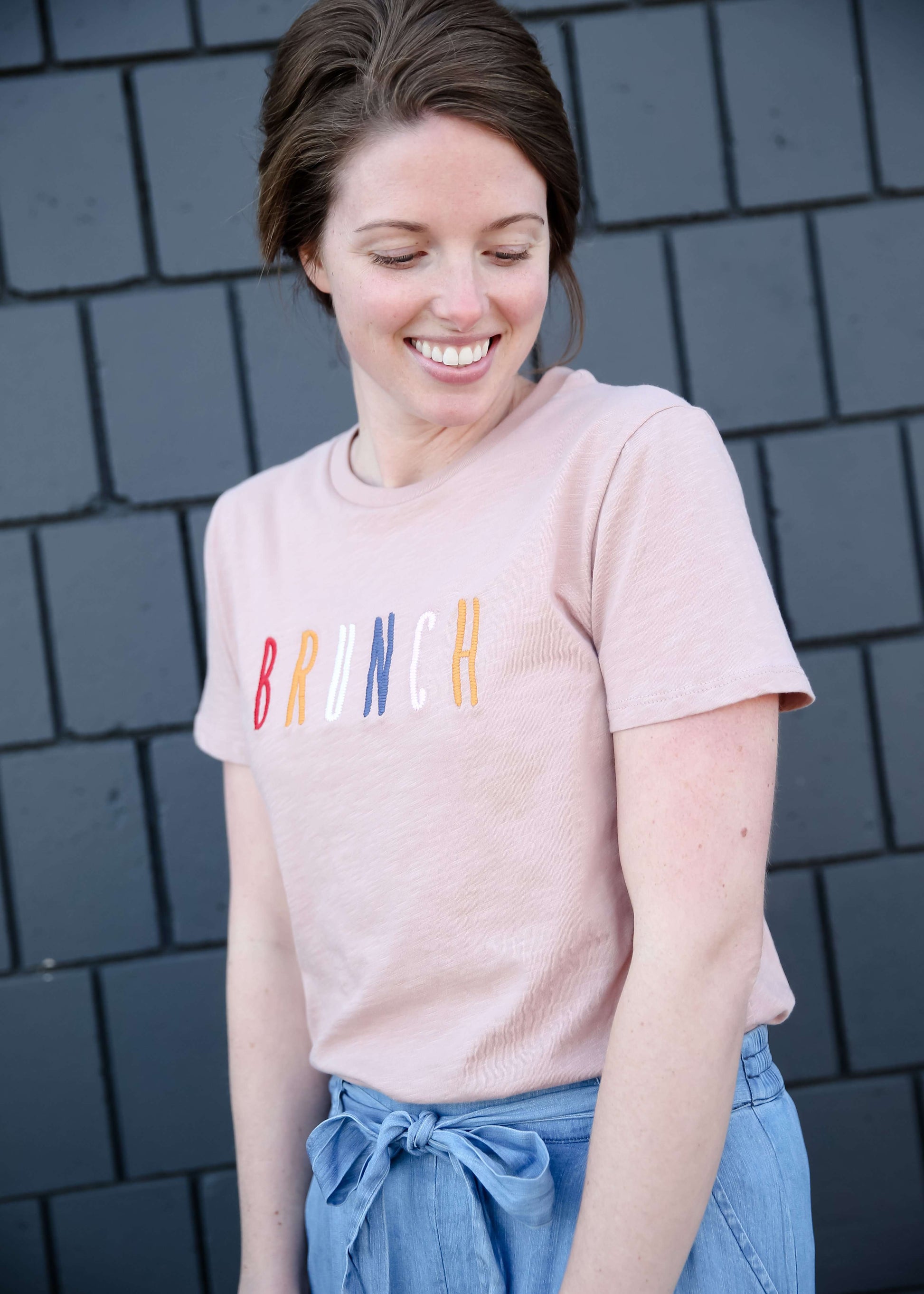 Blush colored Brunch graphic tee