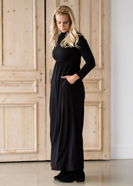 Brushed Black Turtleneck Maxi Dress - FINAL SALE Dresses