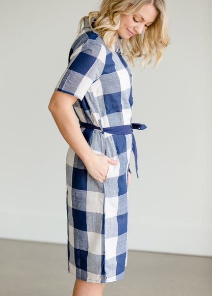 Buffalo Check Blue Button Midi Dress - FINAL SALE Dresses