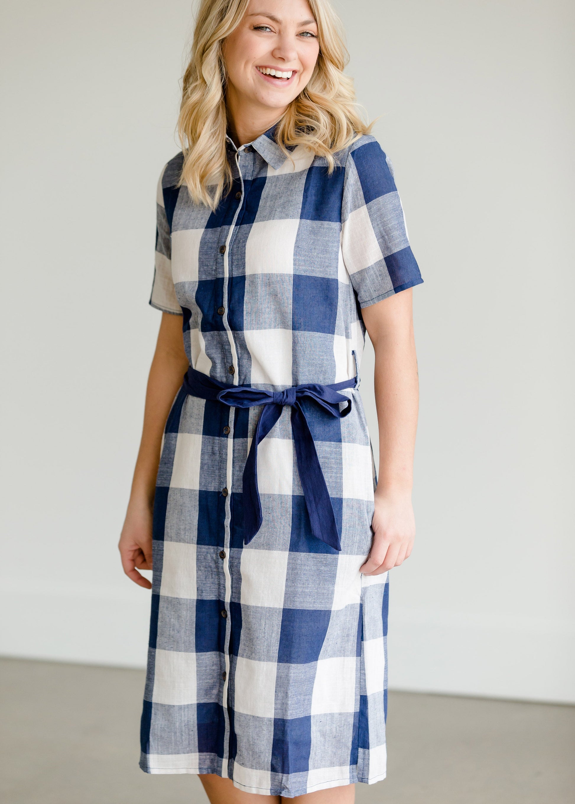 Buffalo Check Blue Button Midi Dress - FINAL SALE Dresses