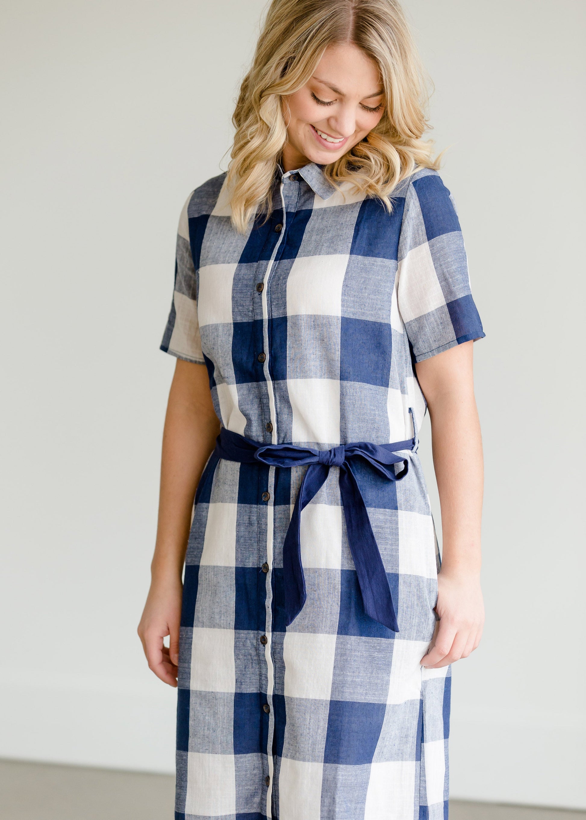 Buffalo Check Blue Button Midi Dress - FINAL SALE Dresses