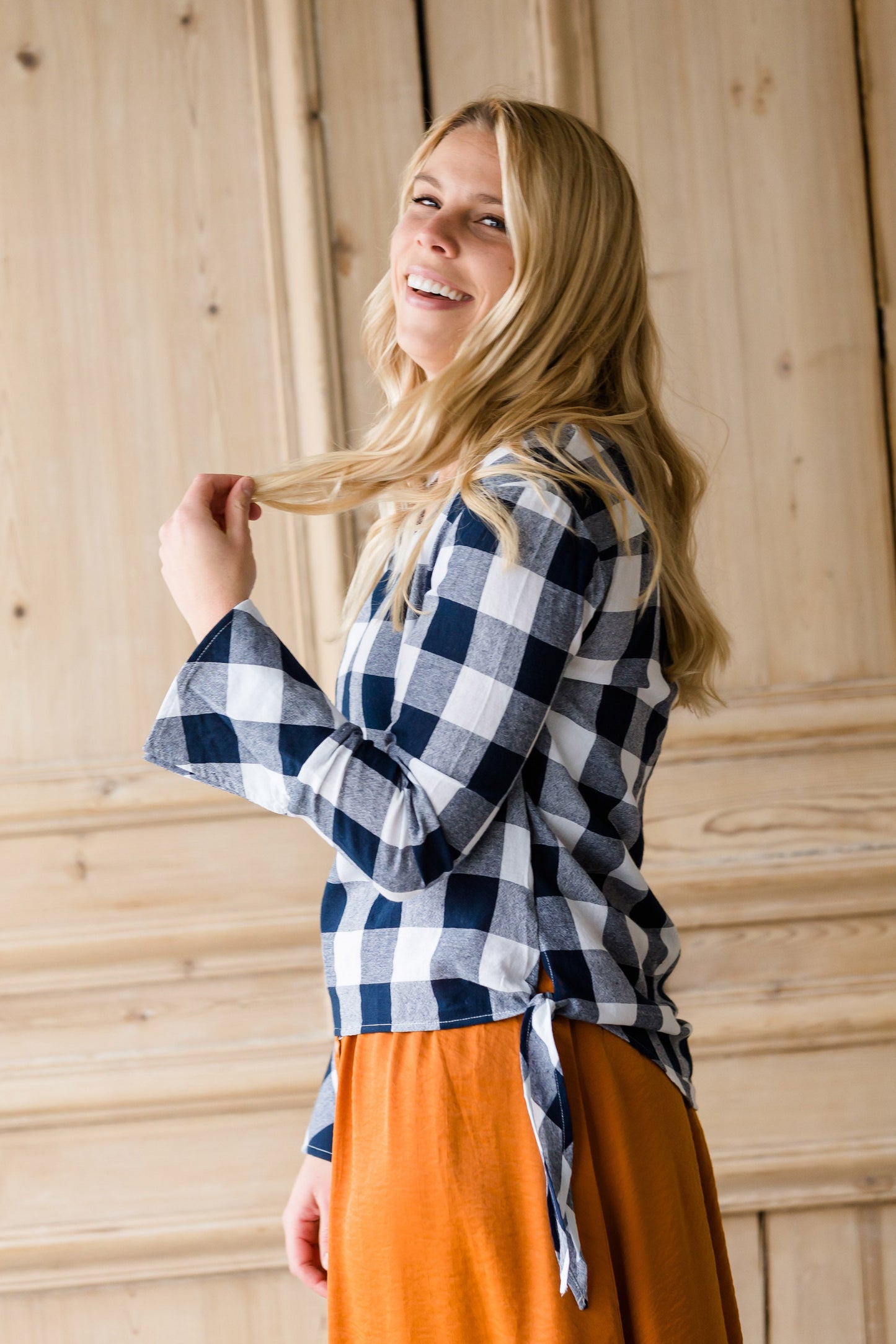 Buffalo Check Print V-Neck Top - FINAL SALE Tops