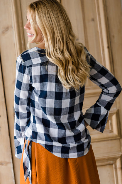 Buffalo Check Print V-Neck Top - FINAL SALE Tops