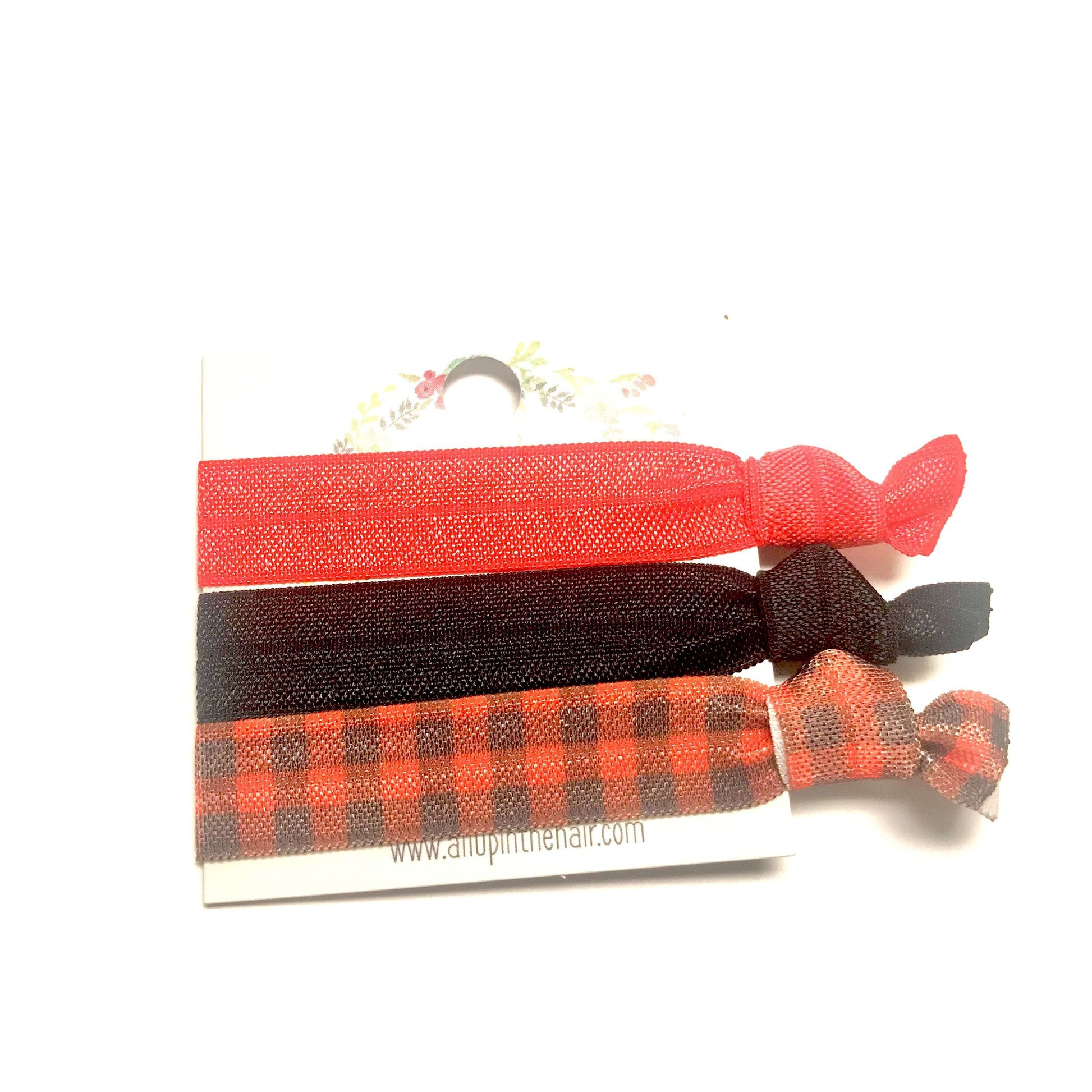 Red, black and buffalo check hair ties